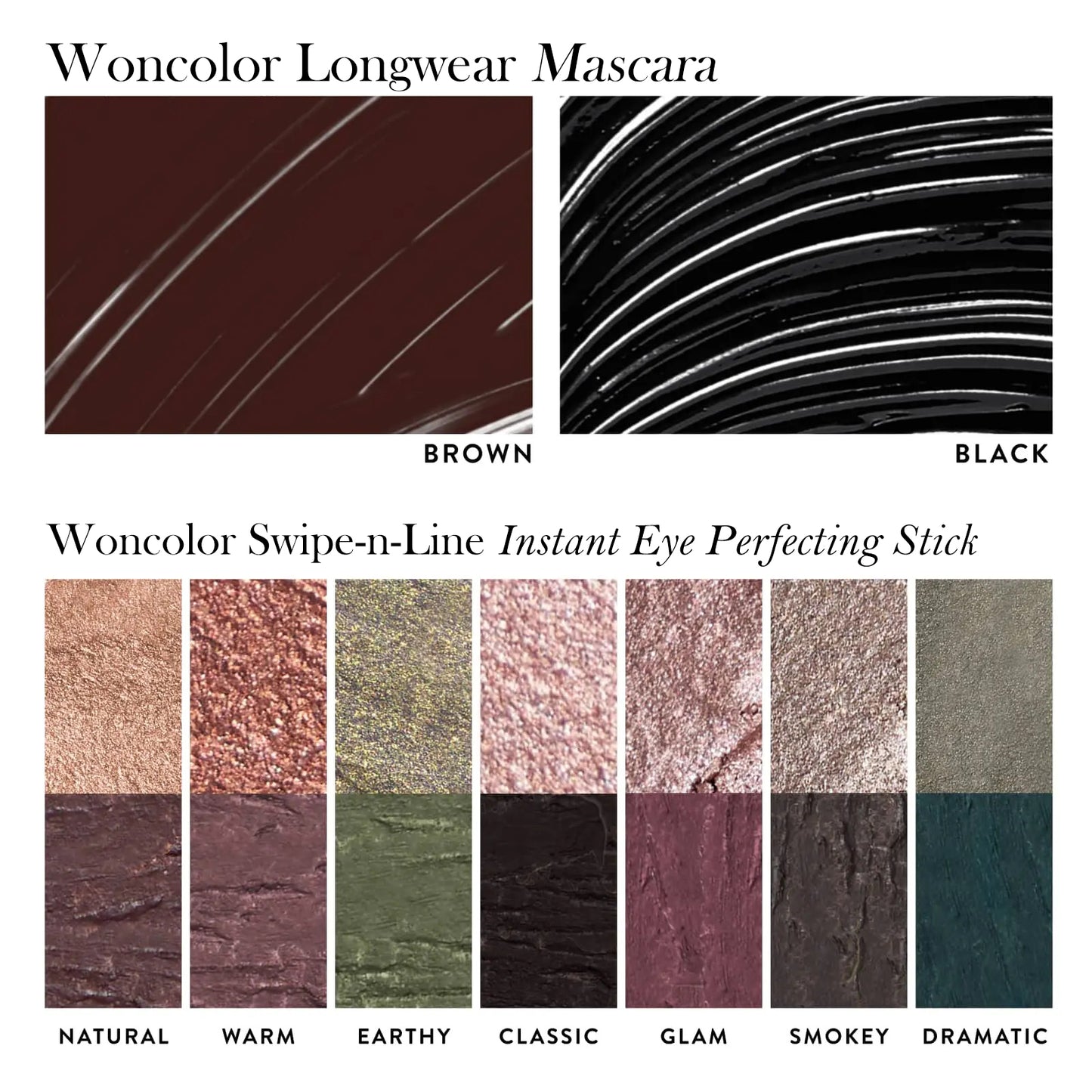 WONCOLOR Eye Color Enhancing Duo - Swipe-n-Line Instant Eye Perfecting Stick & Volumizing Longwear Mascara