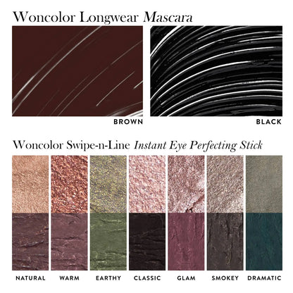 WONCOLOR Eye Color Enhancing Duo - Swipe-n-Line Instant Eye Perfecting Stick & Volumizing Longwear Mascara